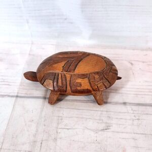 Wooden Turtle Trinket Dish Jewelry Holder Puerto Rico Hand Craved Brown
